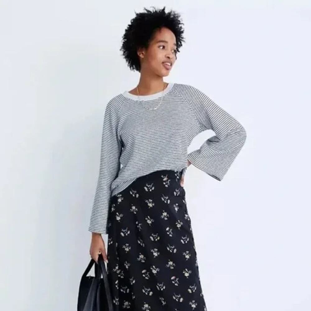 Madewell Terry Raglan Sweatshirt Black White Striped Round Neck Long Sleeve XXS